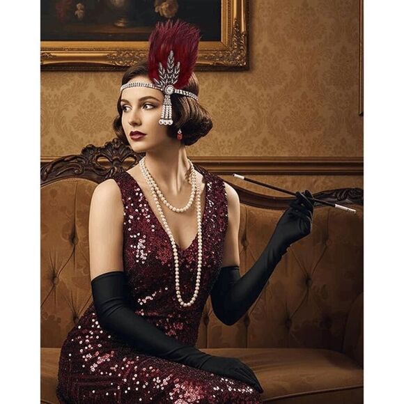 ❤️✨ 4PCS 1920s Red Accessories Flapper Great Gatsby Retro Costume Set NEW main image 10